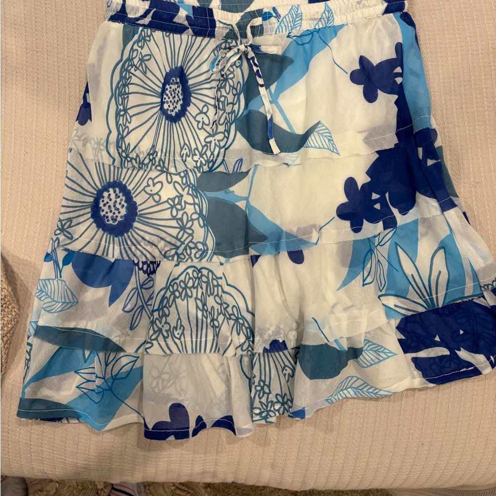 Blue Floral Tiered Summer Skirt